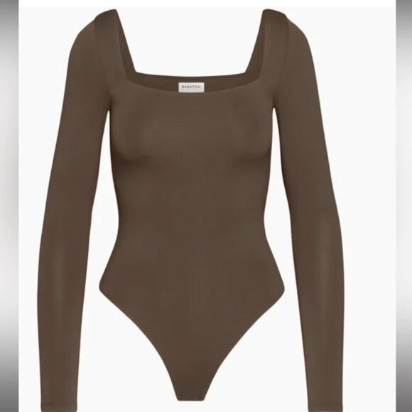 Aritzia Babaton Contour Brown Square Neck Long Sleeve Bodysuit - Picture 3 of 3
